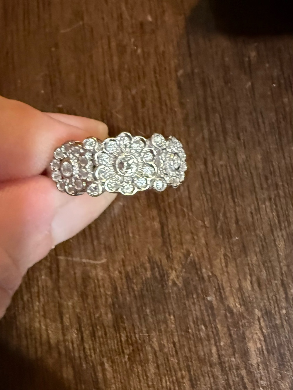 18k solid white gold dainty and elegant 3 flower natural .50 diamond band ring